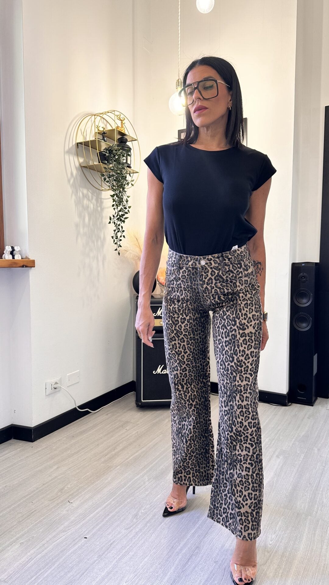 7555 JEANS A PALAZZO LEOPARDATO