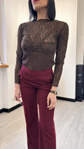 MAGLIA IN PIZZO GIROCOLLO MARRONE