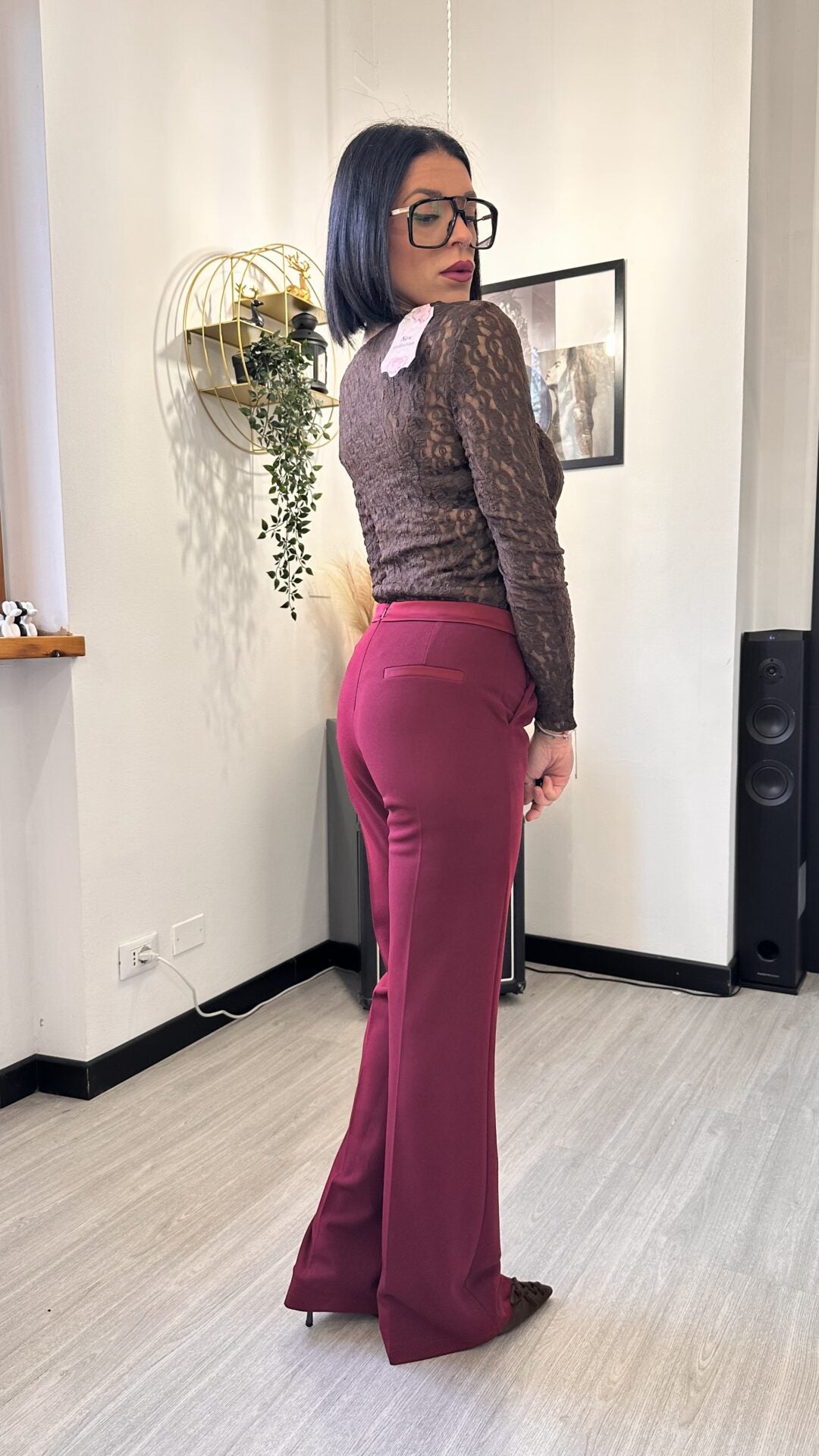 MAGLIA IN PIZZO GIROCOLLO MARRONE