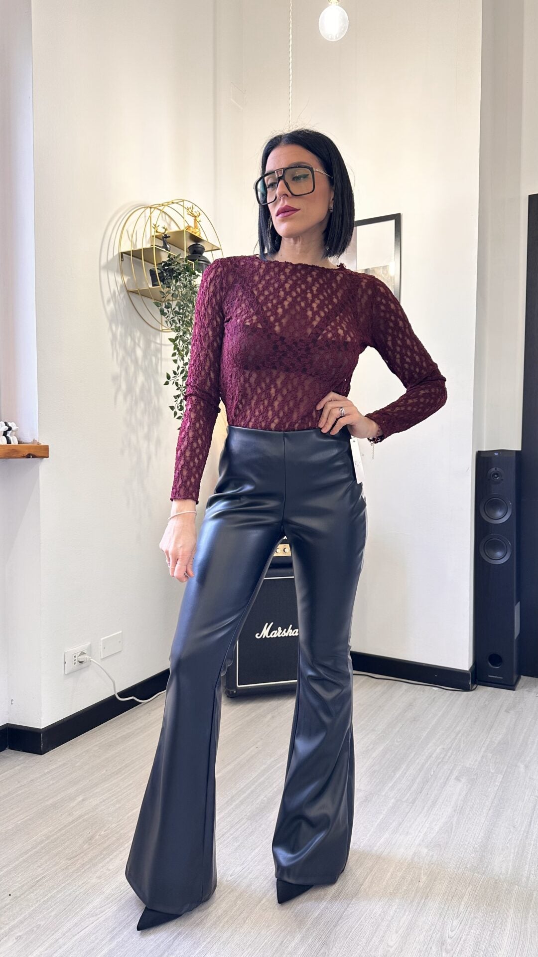 PANTALONE A ZAMPA IN ECOPELLE NERO
