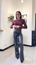PANTALONE A ZAMPA IN ECOPELLE NERO