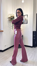 PANTALONE A ZAMPA IN ECOPELLE BORDEAUX