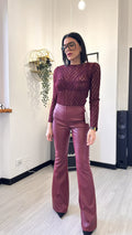 PANTALONE A ZAMPA IN ECOPELLE BORDEAUX