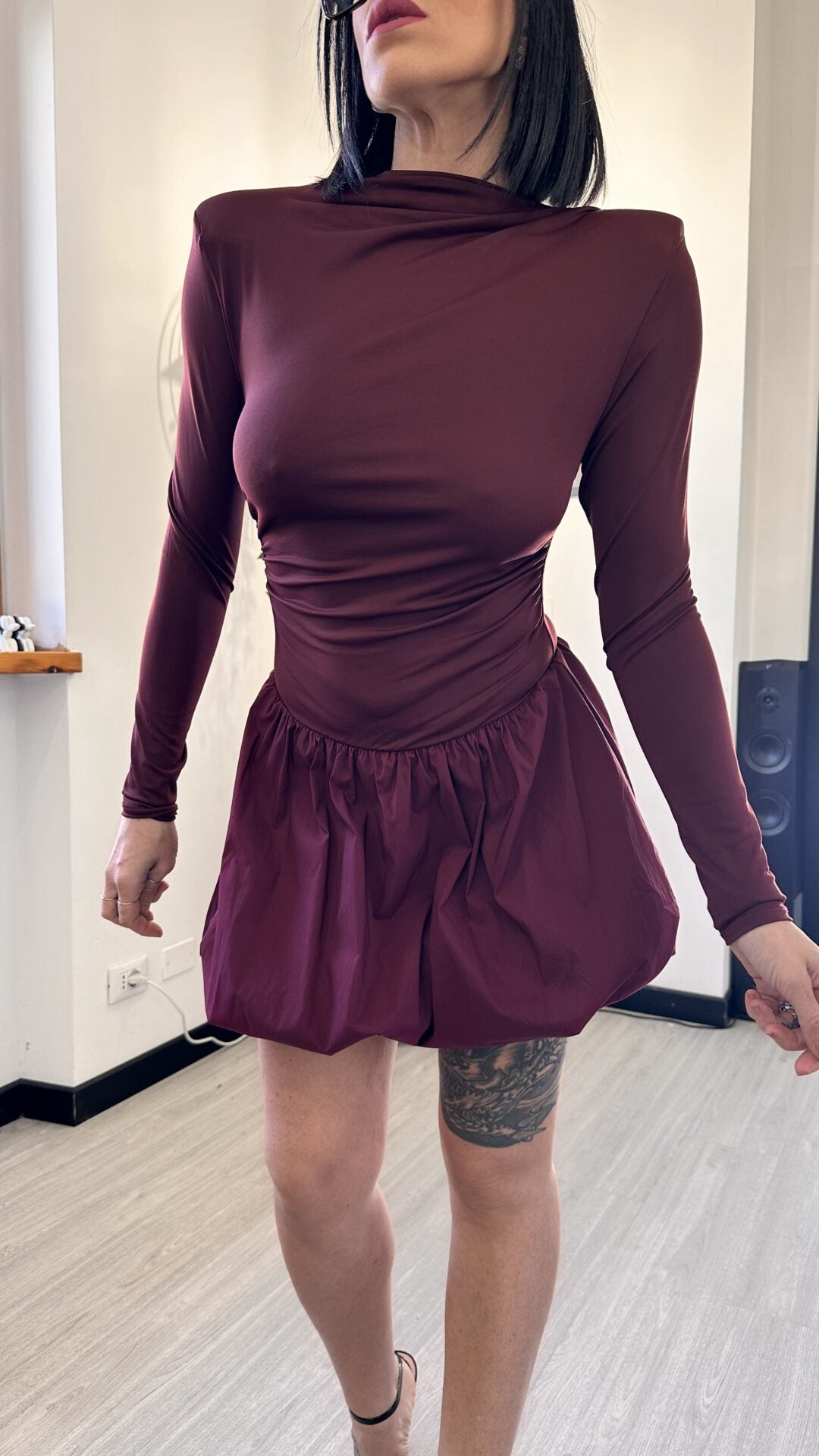 VESTITO PALLLONCINO SPALLINE BORDEAUX