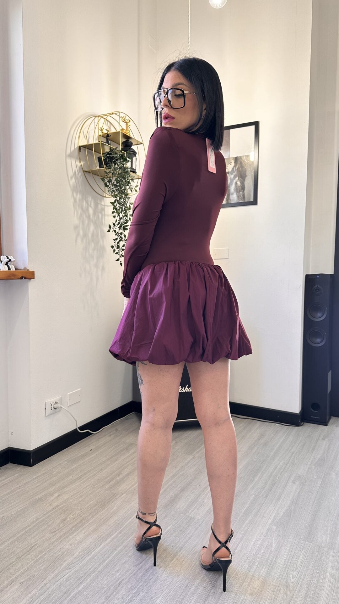 VESTITO PALLLONCINO SPALLINE BORDEAUX