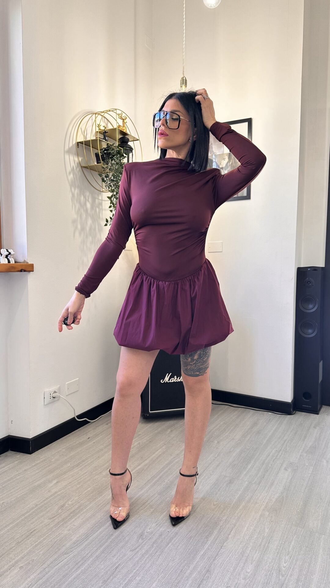 VESTITO PALLLONCINO SPALLINE BORDEAUX
