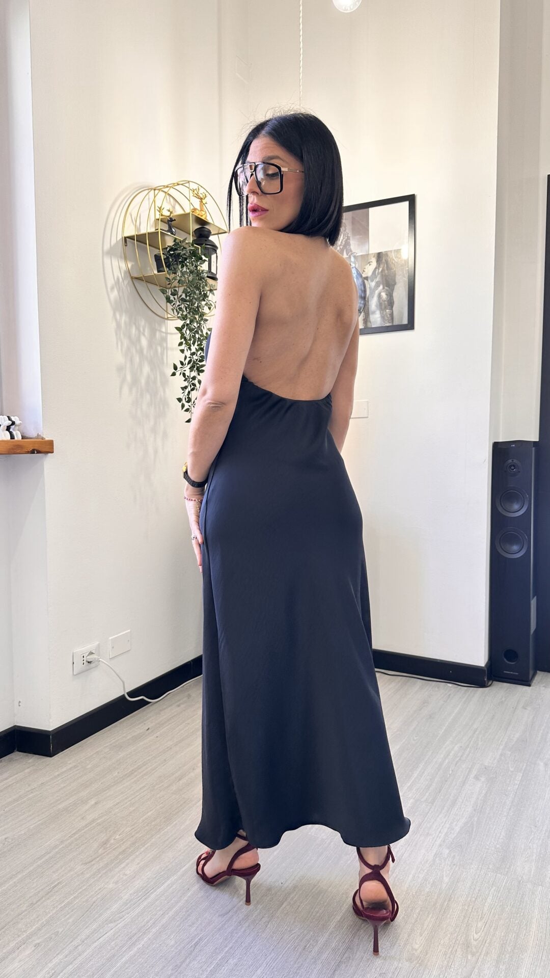 VESTITO SIMIL RASO LUNGO NERO