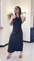 VESTITO SIMIL RASO LUNGO NERO