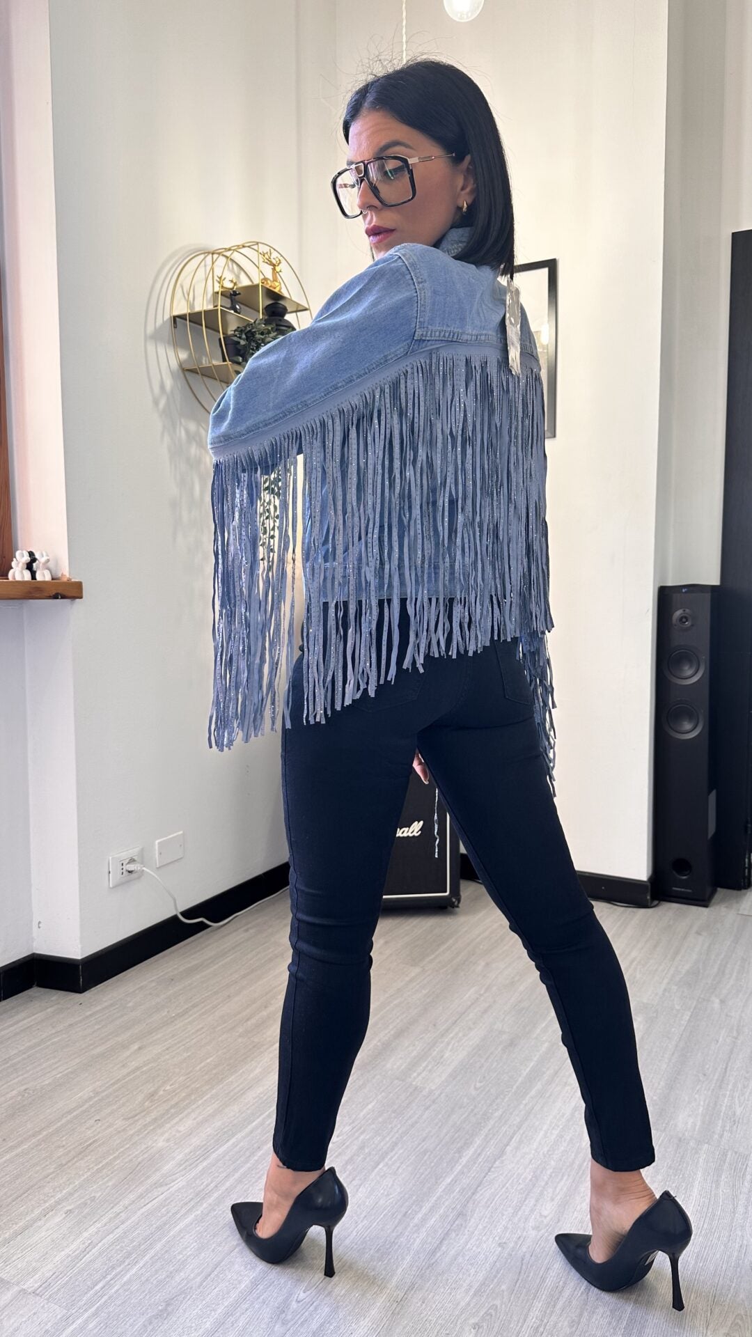 GIACCA IN JEANS CON FRANGE SHINE