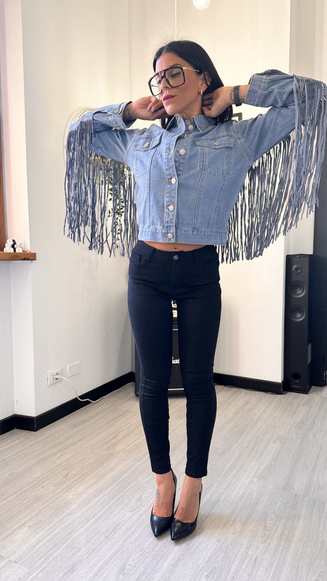 GIACCA IN JEANS CON FRANGE SHINE