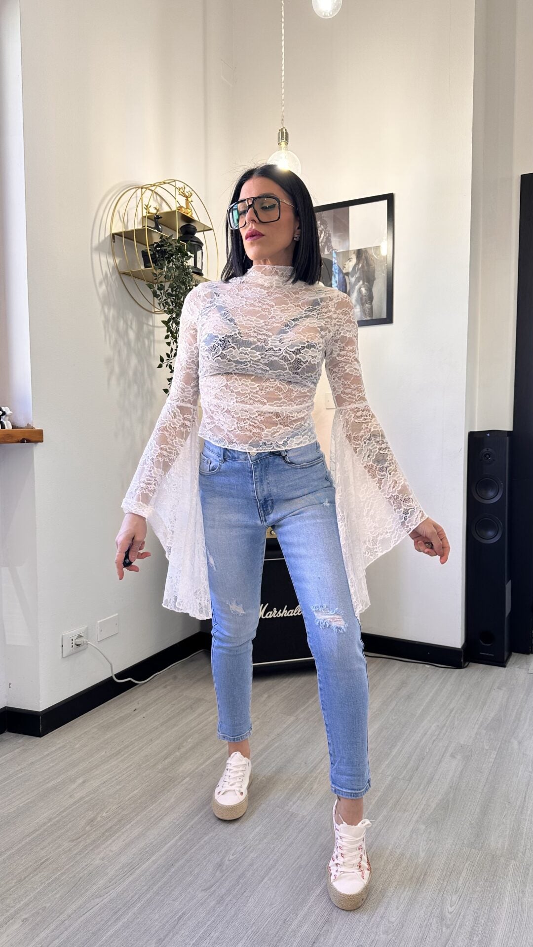 MAGLIA IN PIZZO FARFALLA BIANCA