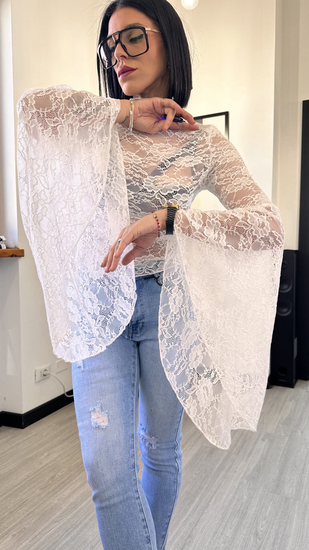 MAGLIA IN PIZZO FARFALLA BIANCA