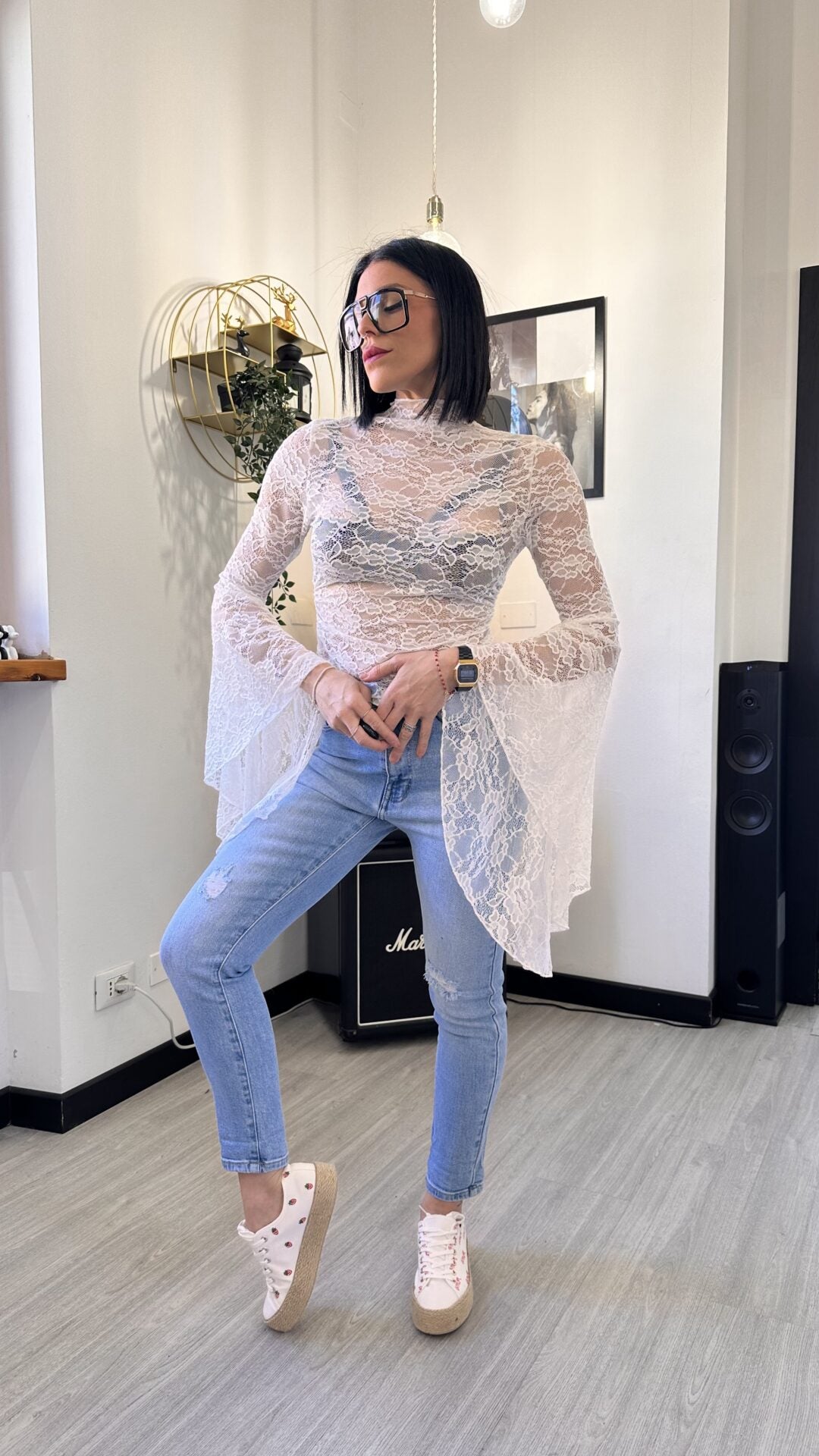 MAGLIA IN PIZZO FARFALLA BIANCA