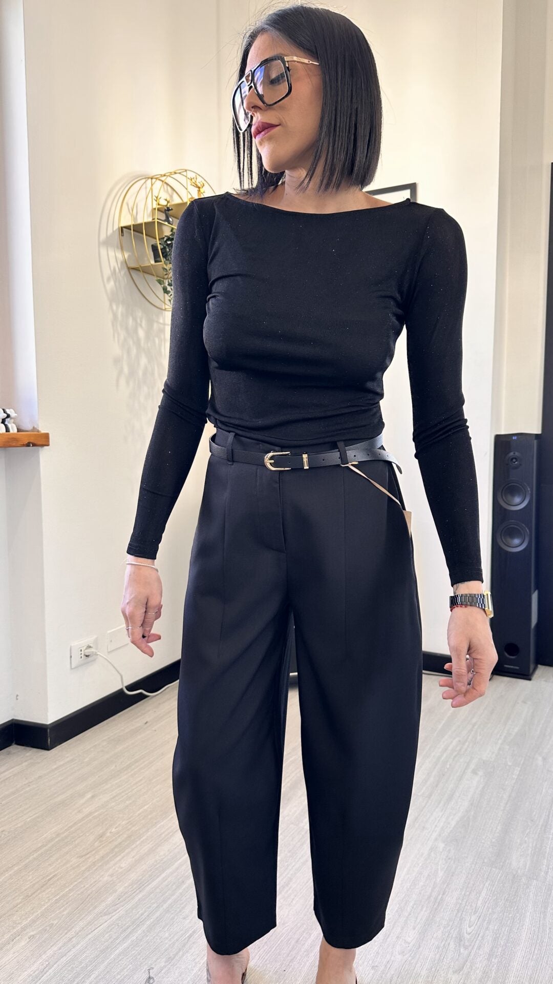 PANTALONE BALLOON CON CINTURA ORO