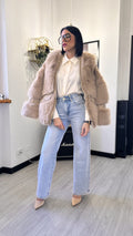 CAPPOTTO ECOPELLE PELLICCIA BEIGE (S/XL)