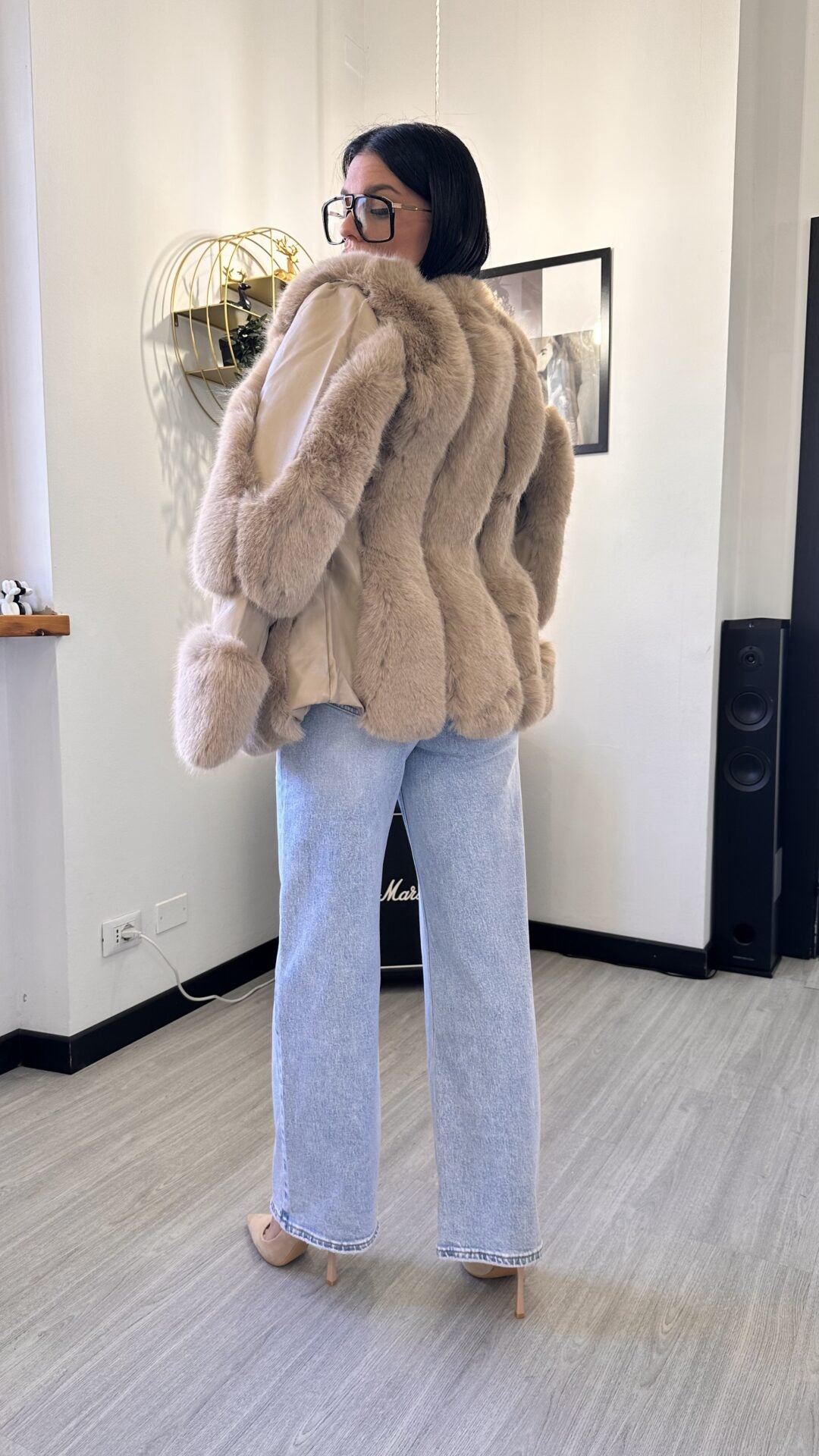 CAPPOTTO ECOPELLE PELLICCIA BEIGE (S/XL)