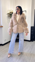 CAPPOTTO ECOPELLE PELLICCIA BEIGE (S/XL)