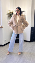 CAPPOTTO ECOPELLE PELLICCIA BEIGE (S/XL)