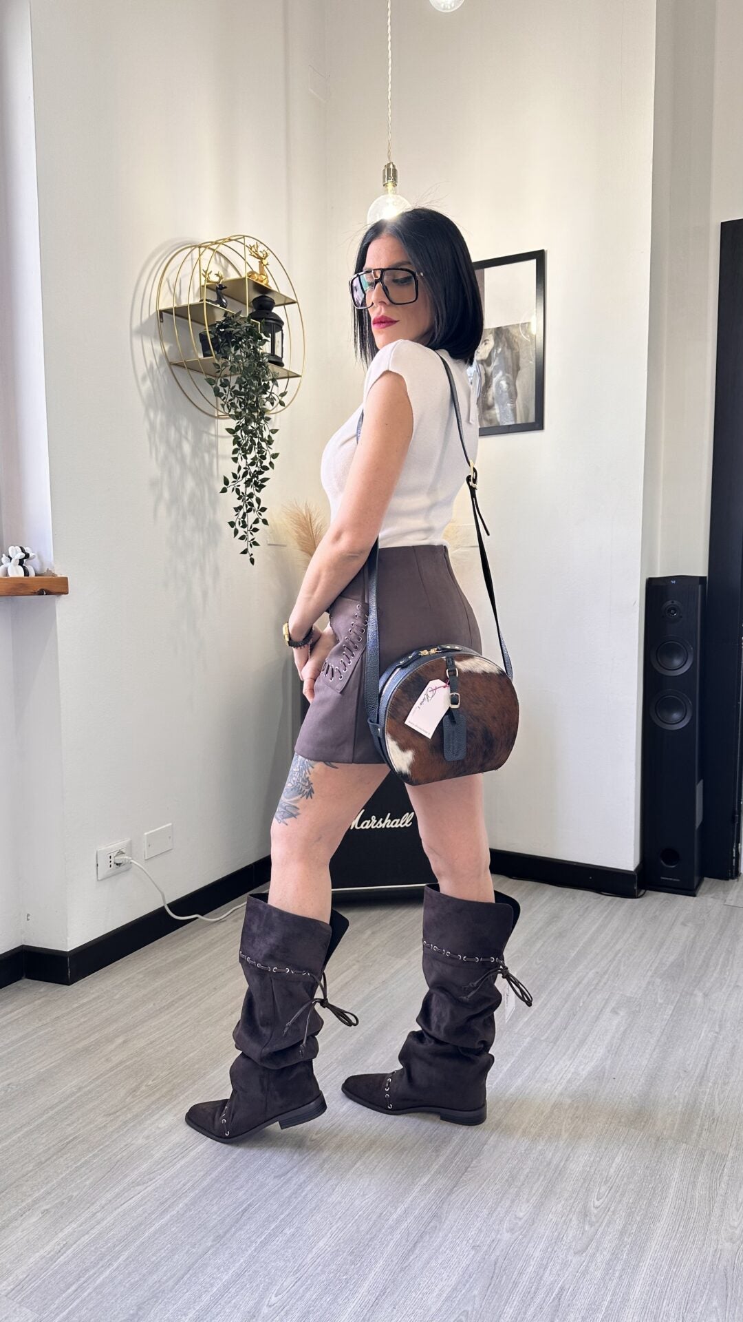 GONNA SCAMOSCIATA CON TASCHE BROWN (L)