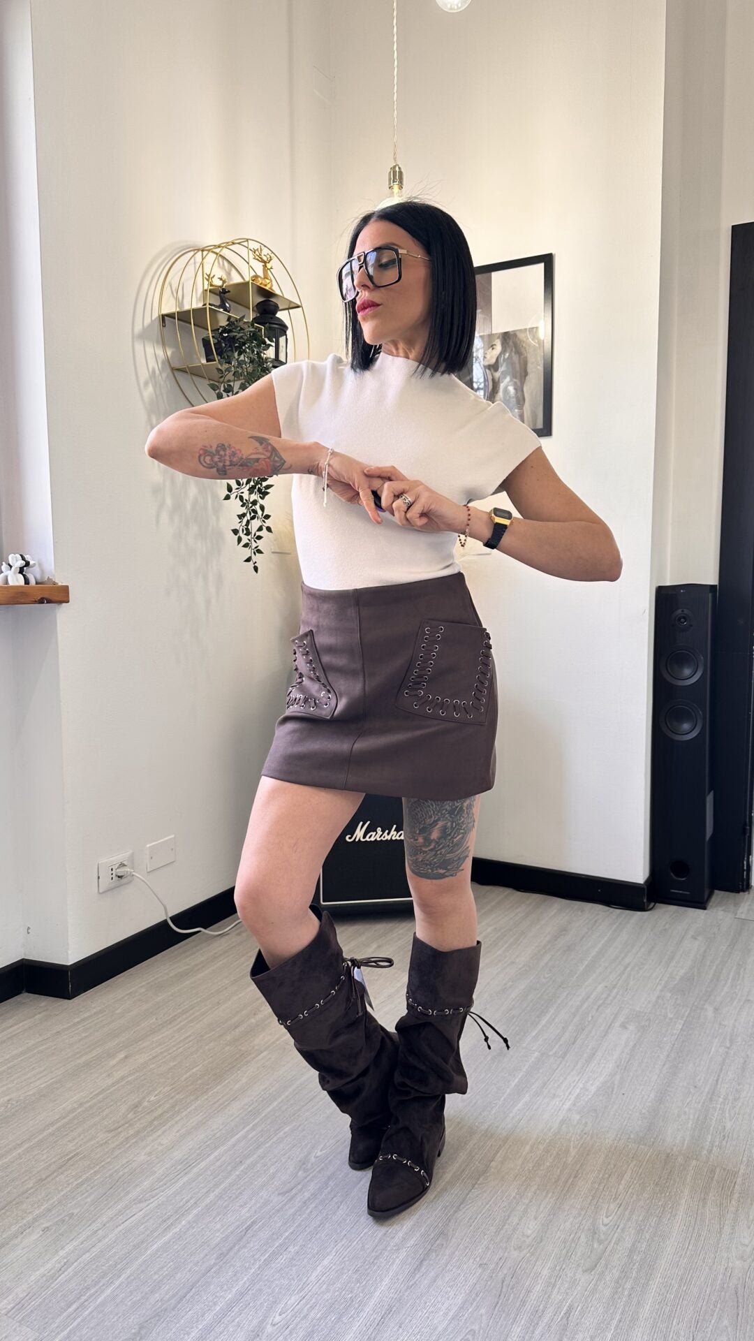 GONNA SCAMOSCIATA CON TASCHE BROWN (L)