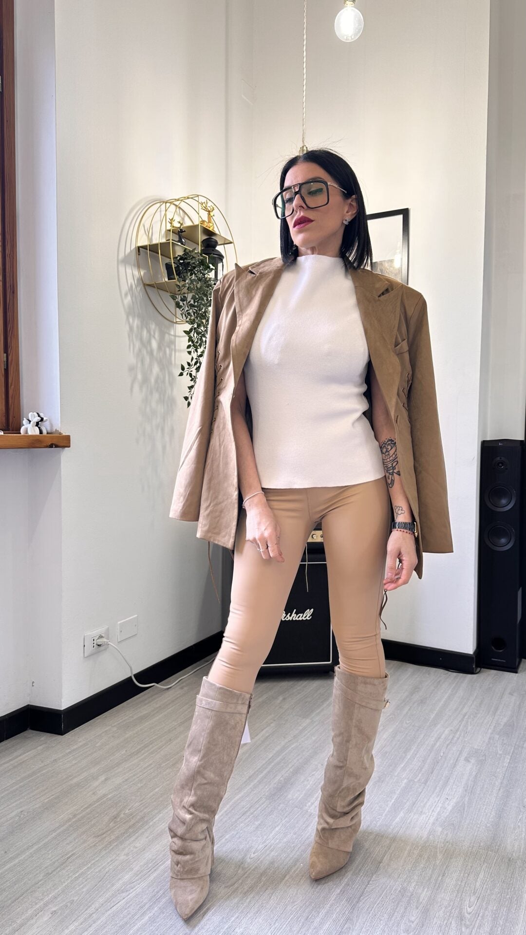 LEGGINGS ECOPELLE ELASTICO TAUPE