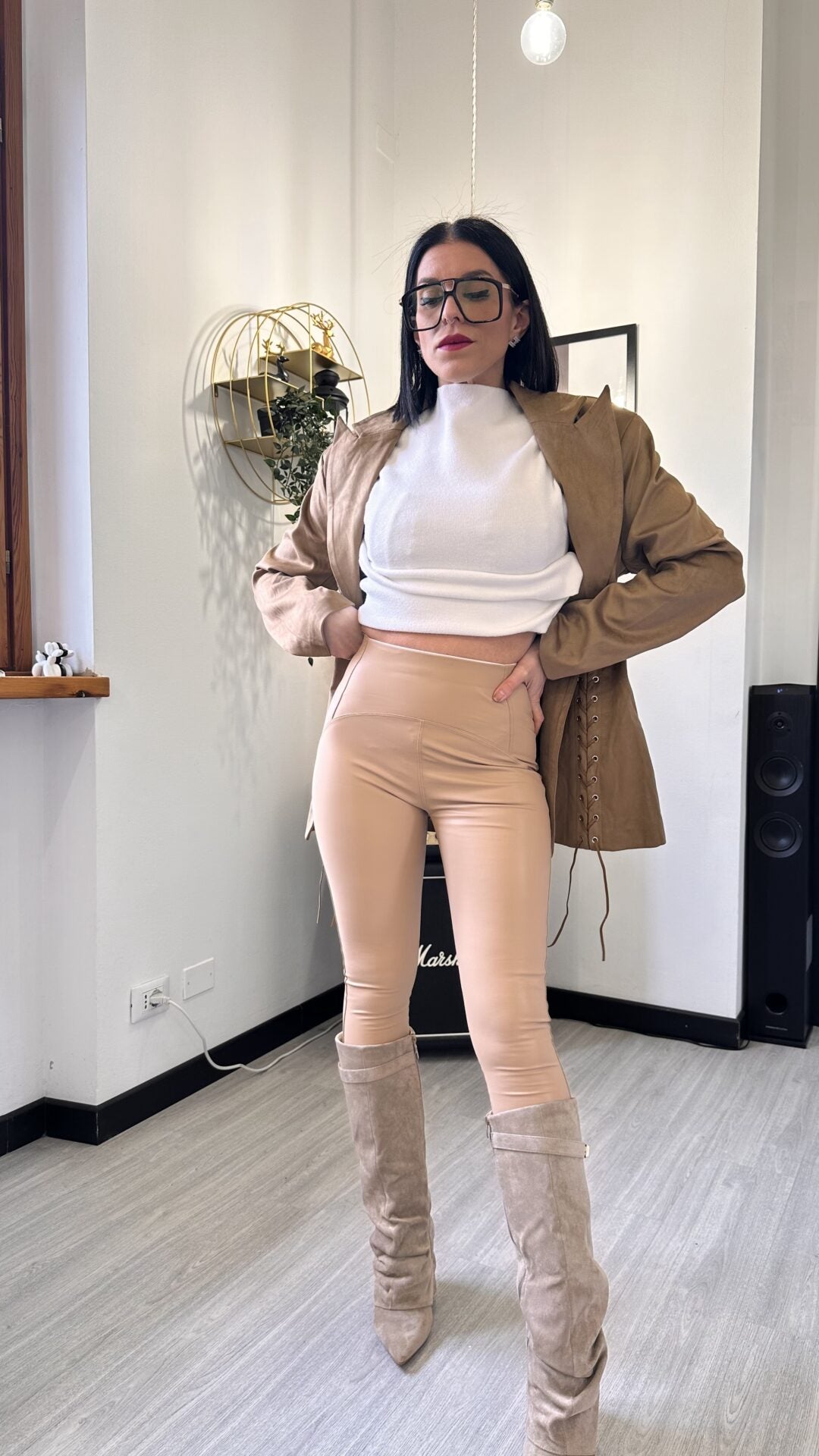 LEGGINGS ECOPELLE ELASTICO TAUPE