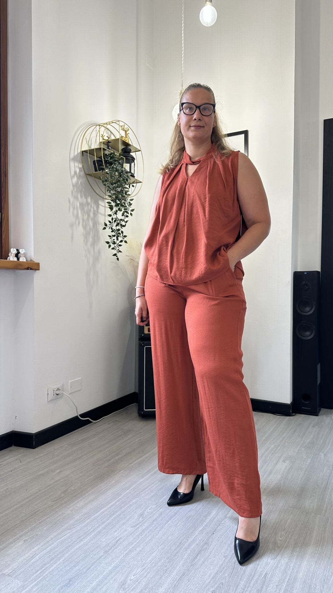 COORDINATO IN VISCOSA CON CANOTTA ARANCIO
