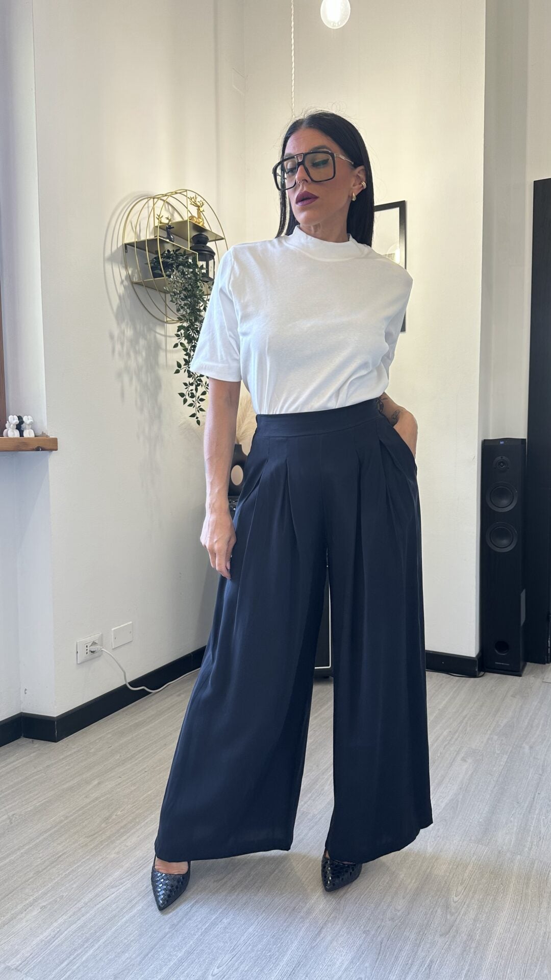PANTALONE IN VISCOSA NERO