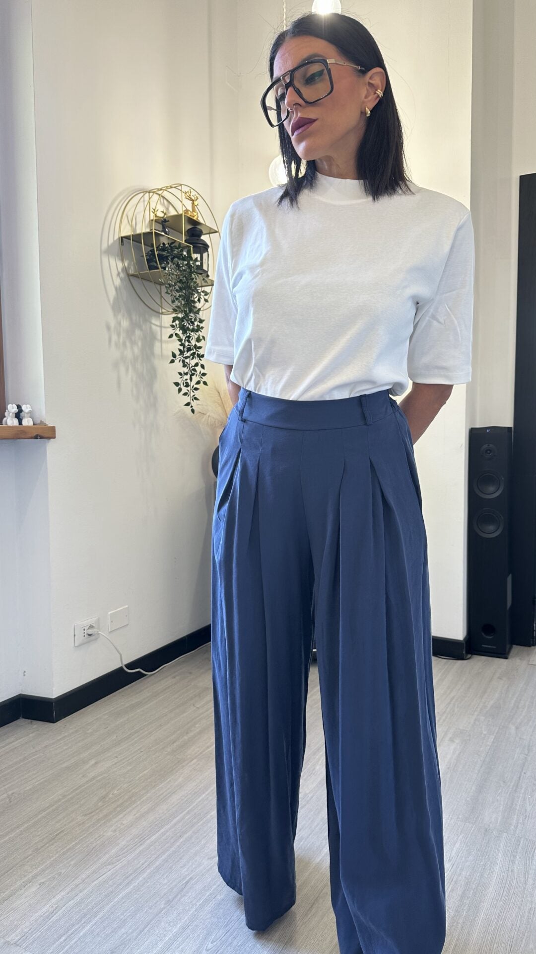 PANTALONE IN VISCOSA BLU