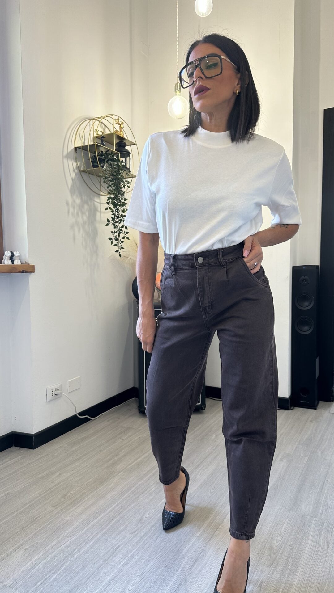 1600 JEANS BALLOON MARRONE