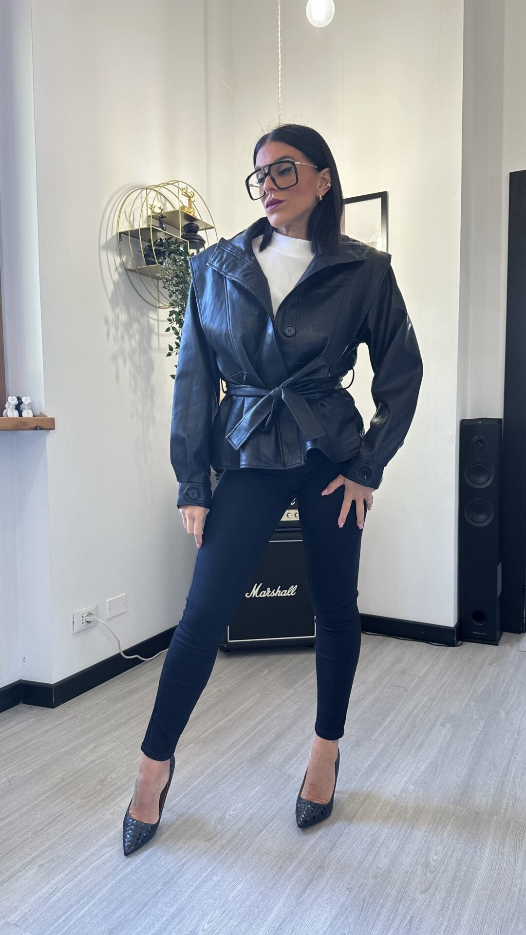 GIACCA IN ECOPELLE CON CINTURA NERA