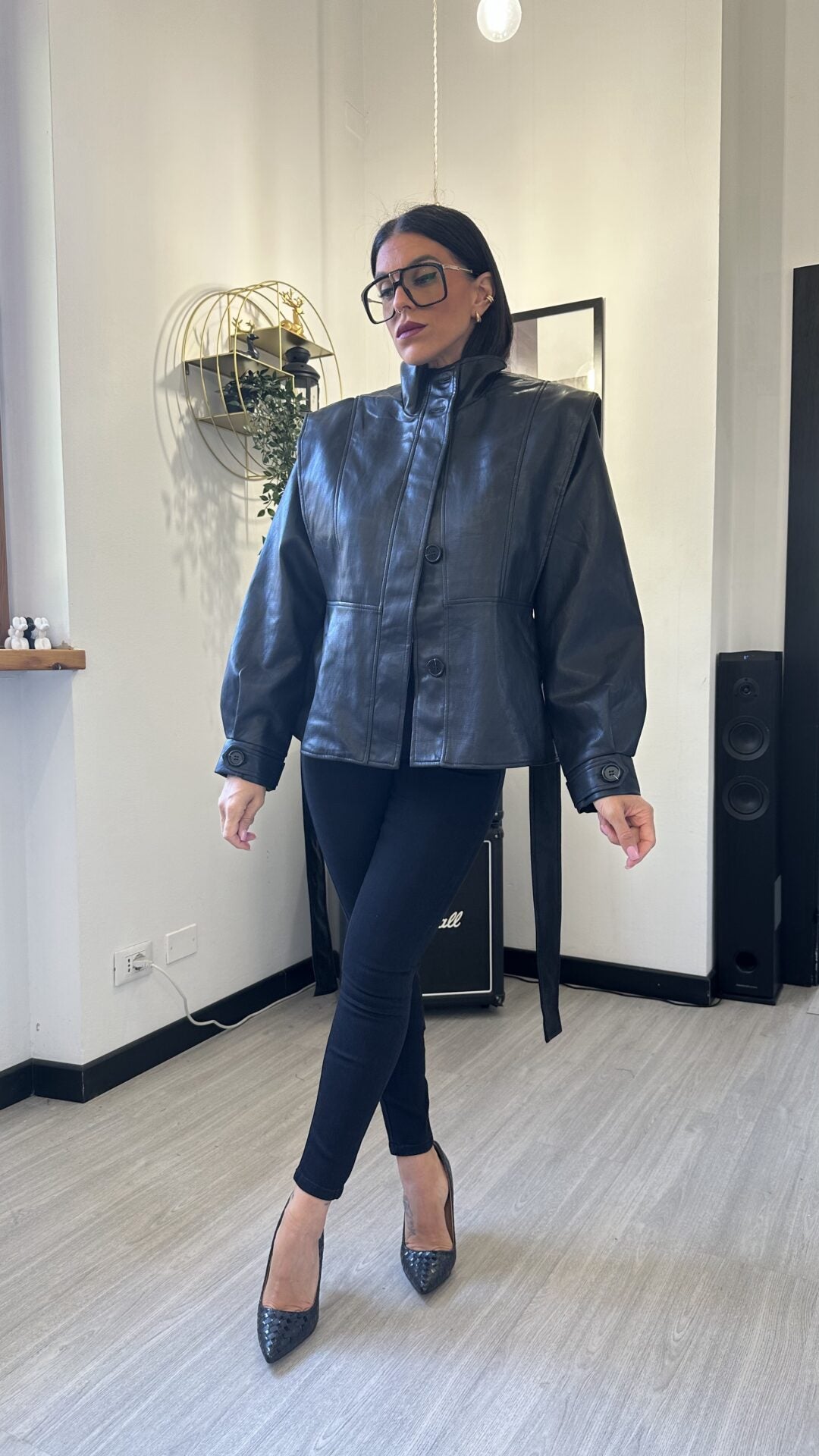 GIACCA IN ECOPELLE CON CINTURA NERA