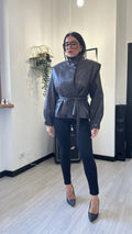 GIACCA IN ECOPELLE CON CINTURA MARRONE