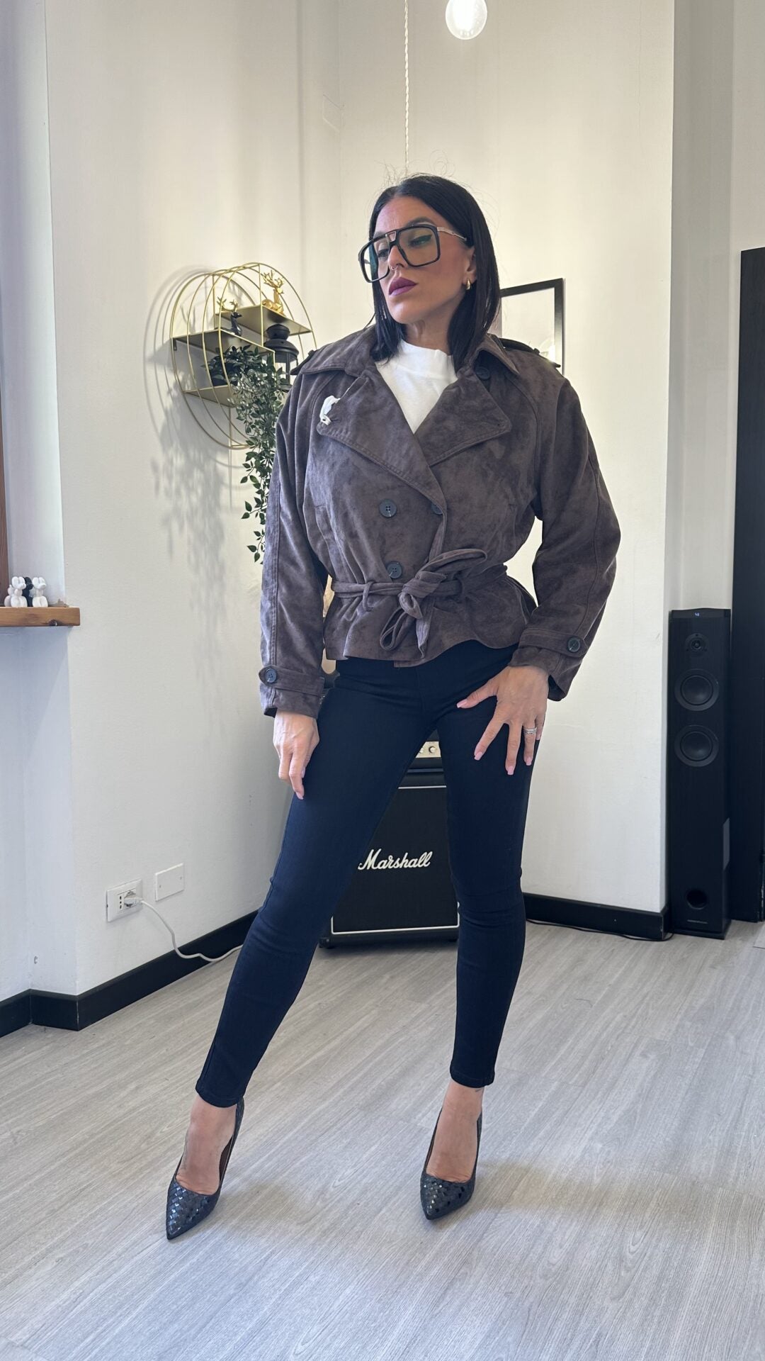 TRENCH CORTO SCAMOSCIATO MARRONE