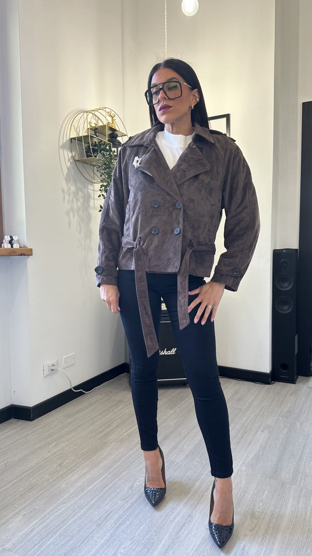 TRENCH CORTO SCAMOSCIATO MARRONE