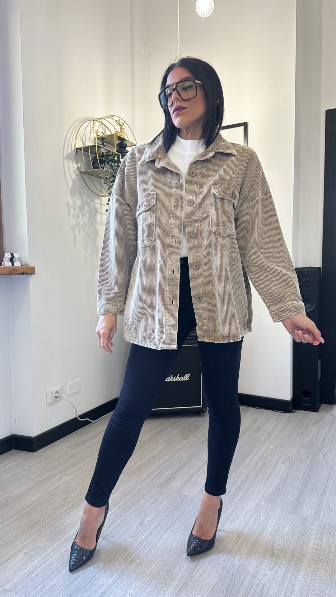 CAMICIA IN COTONE SCAMOSCIATA CAMMELLO