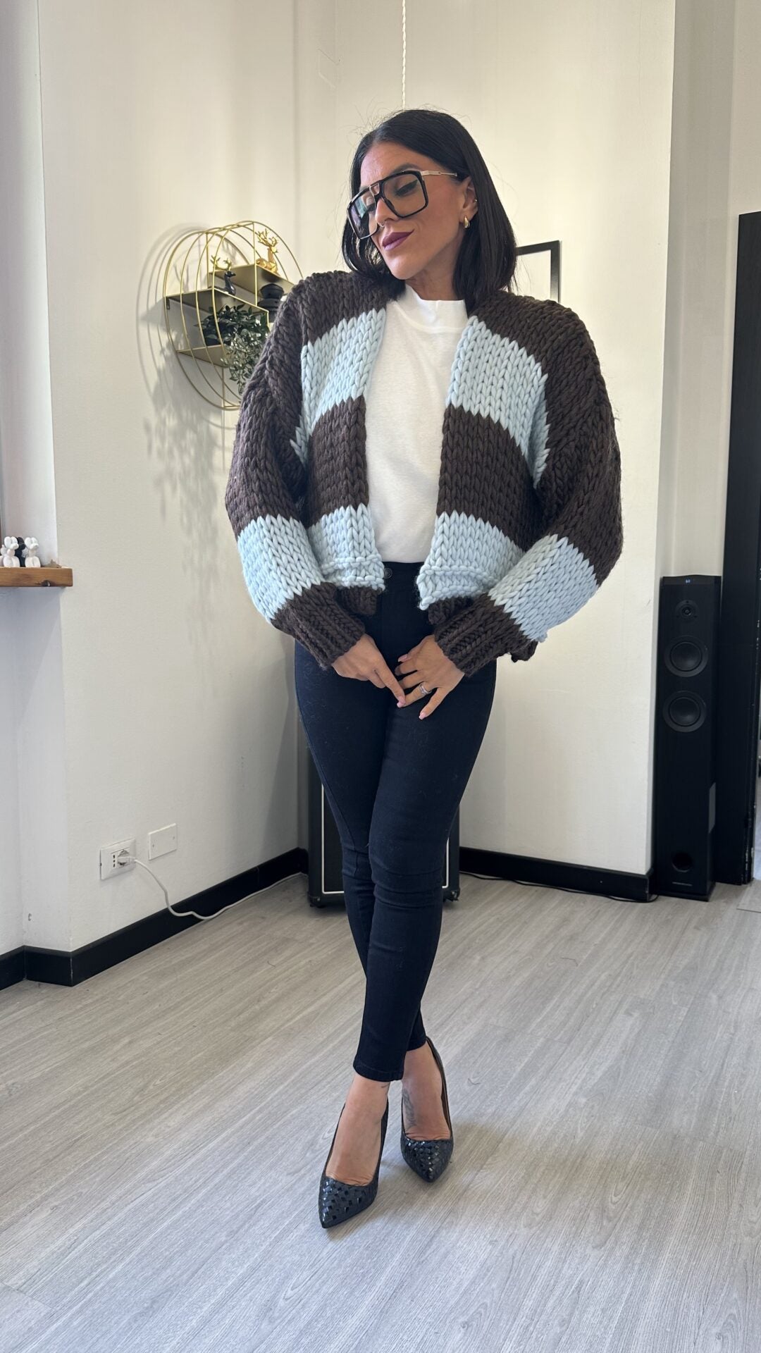 CARDIGAN UNCINETTO MARRONE