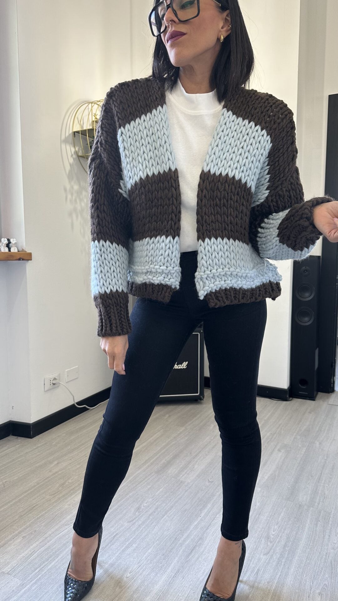 CARDIGAN UNCINETTO MARRONE
