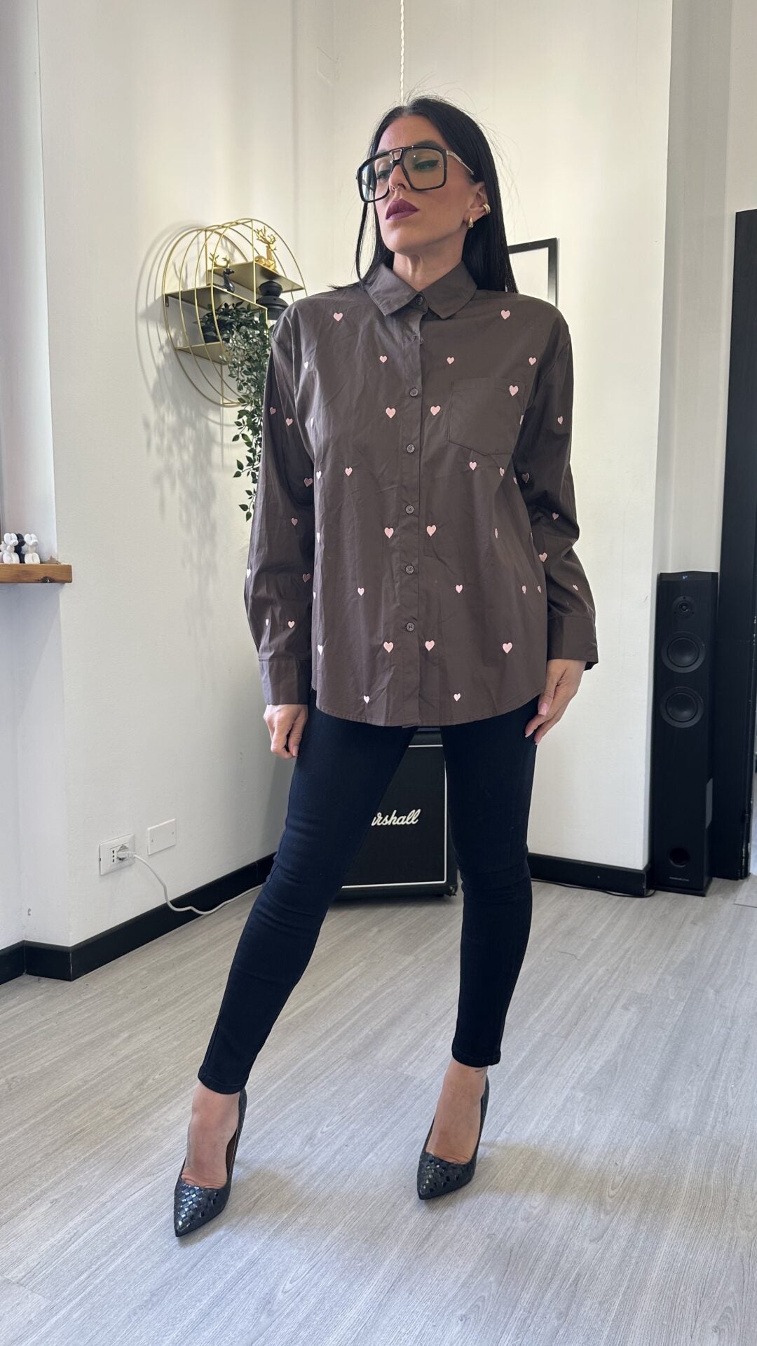 CAMICIA CUORICINI MARRONE