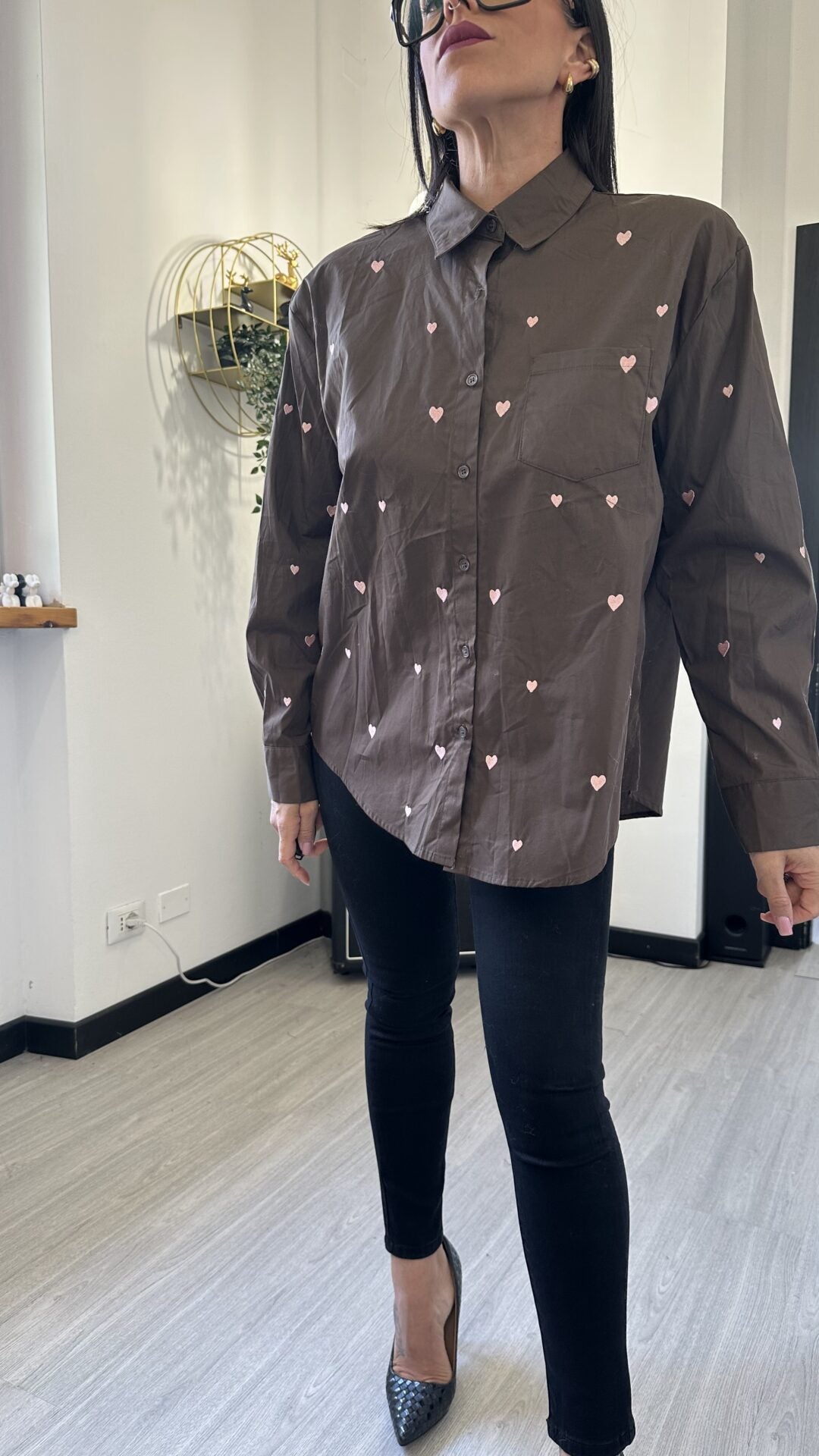 CAMICIA CUORICINI MARRONE