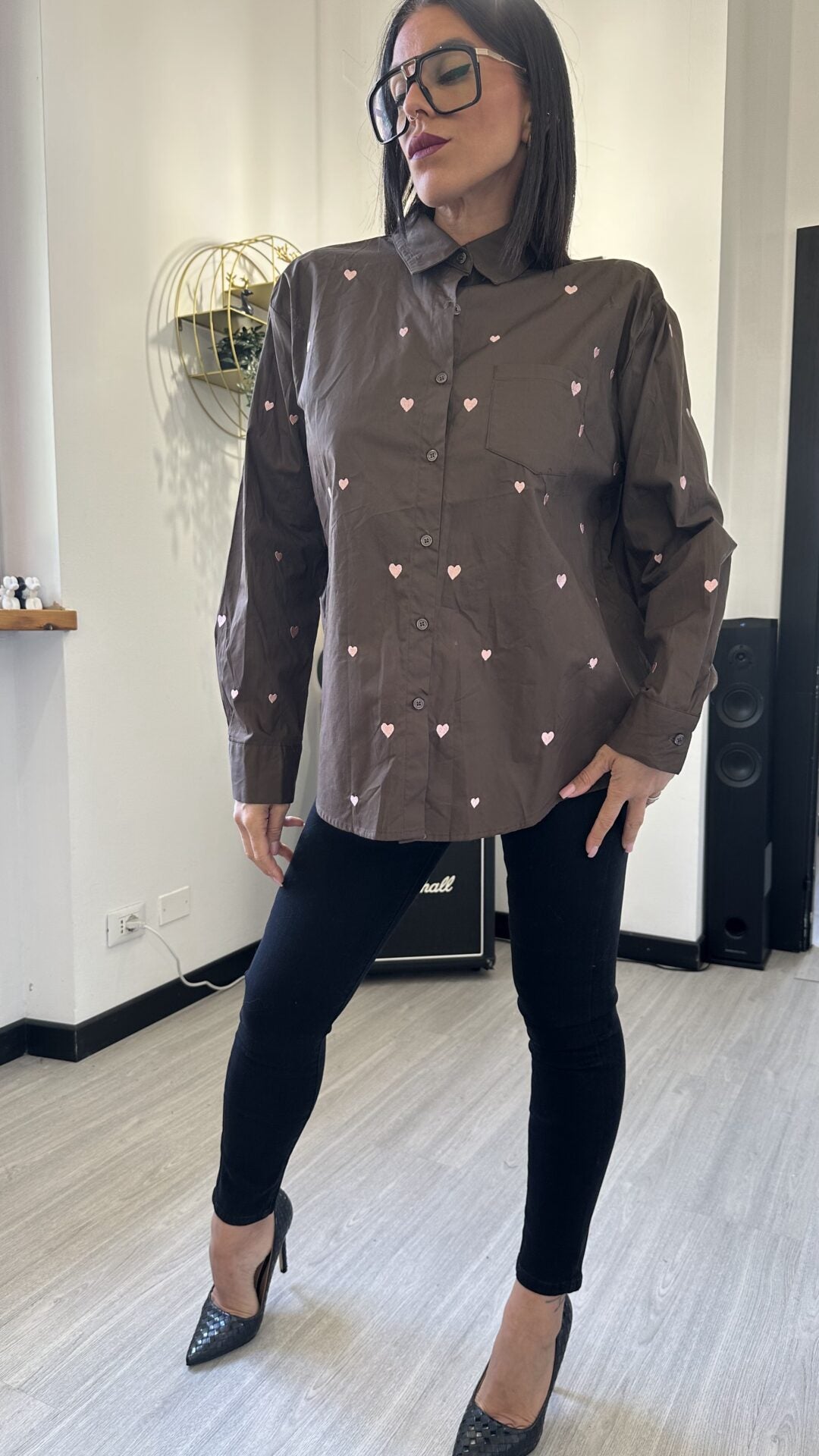 CAMICIA CUORICINI MARRONE