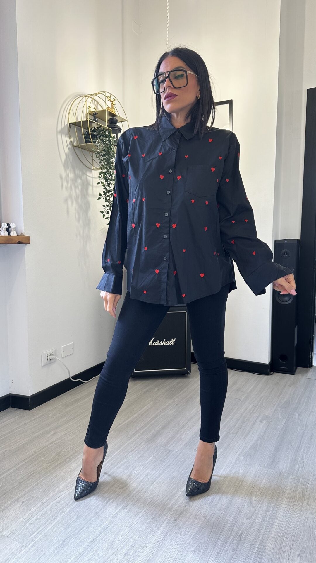 CAMICIA CUORICINI NERA