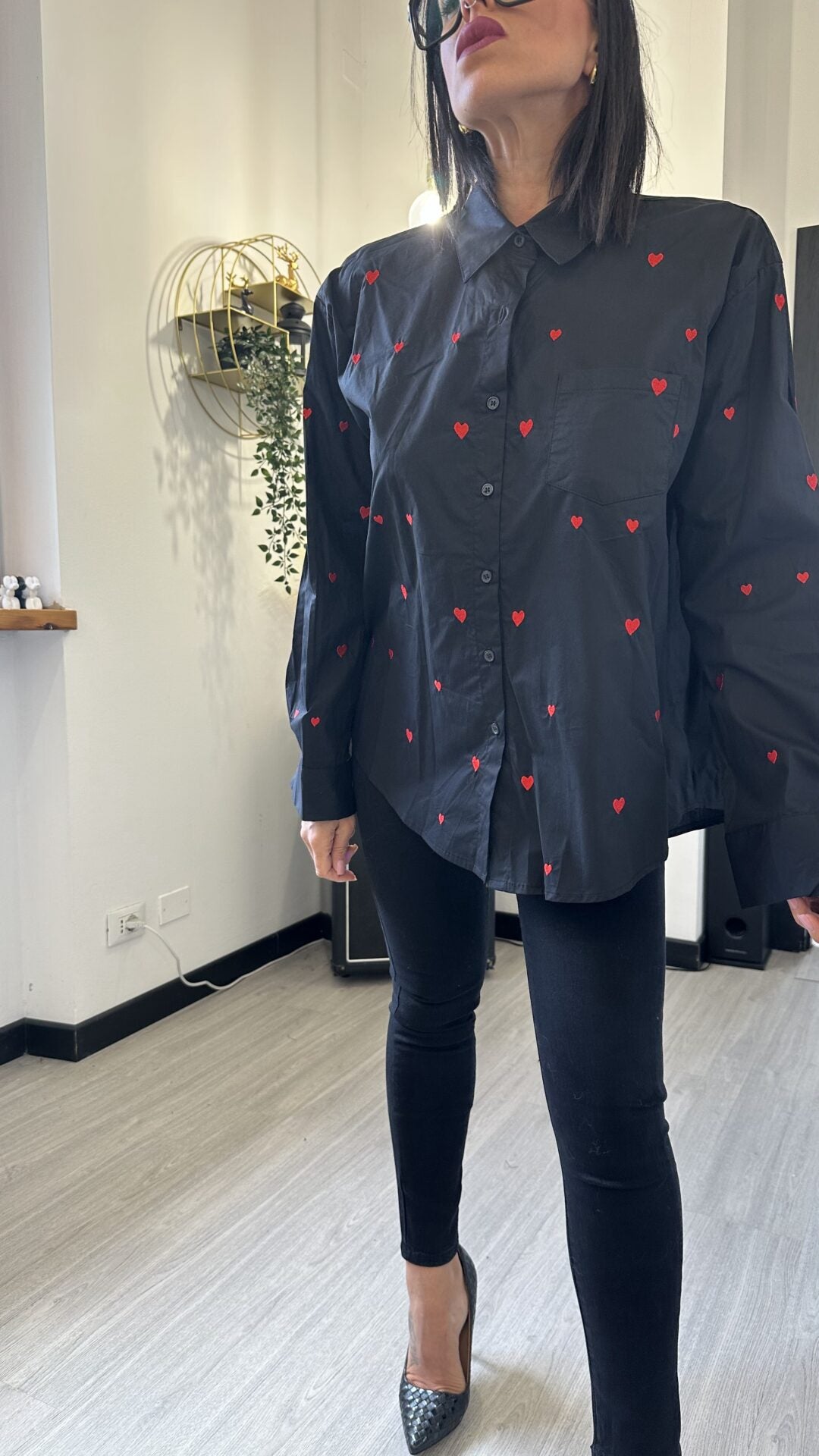 CAMICIA CUORICINI NERA