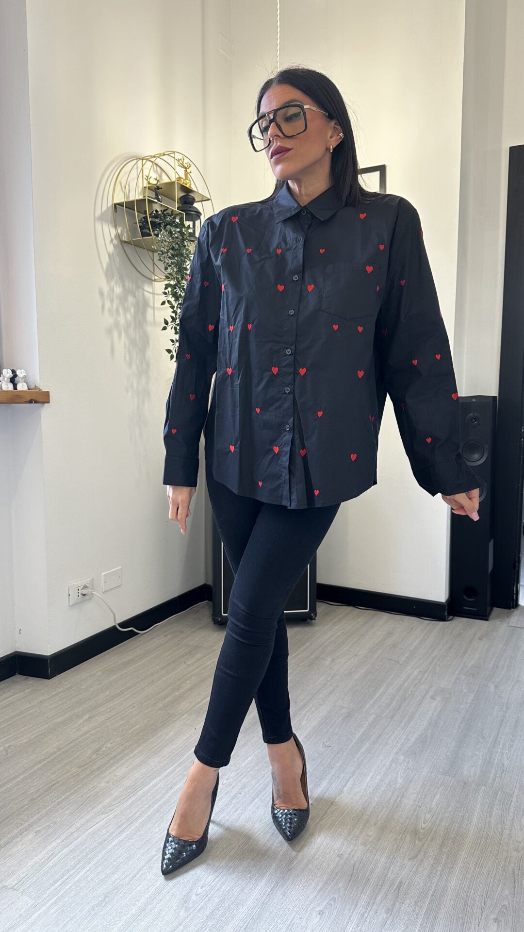 CAMICIA CUORICINI NERA