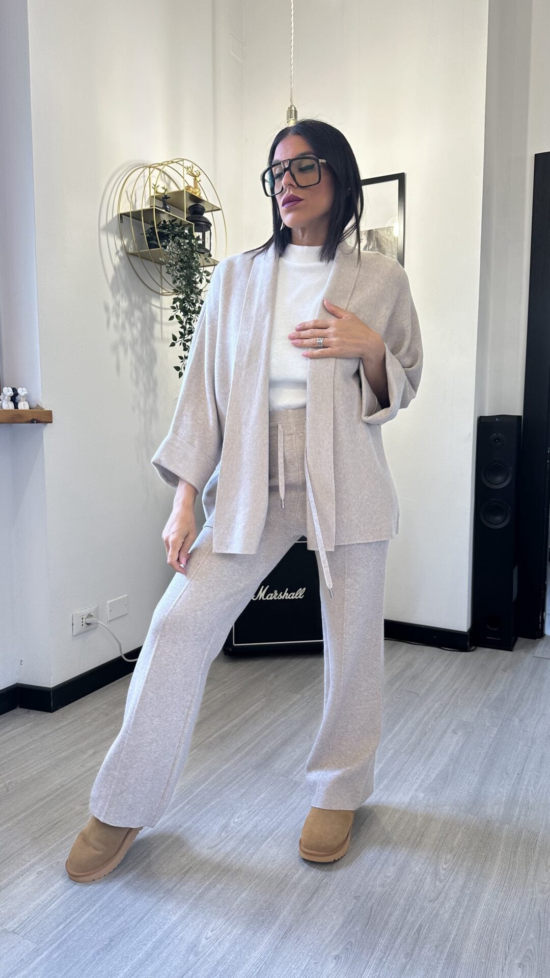 CARDIGAN OVER BEIGE