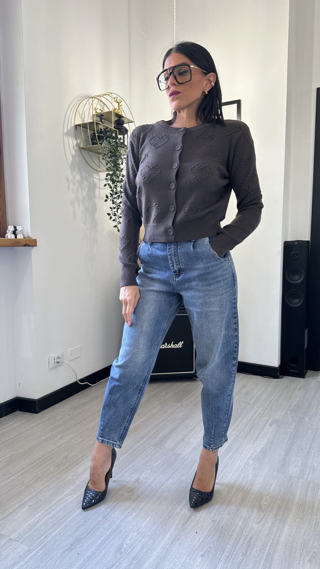 CARDIGAN CUORI MARRONE