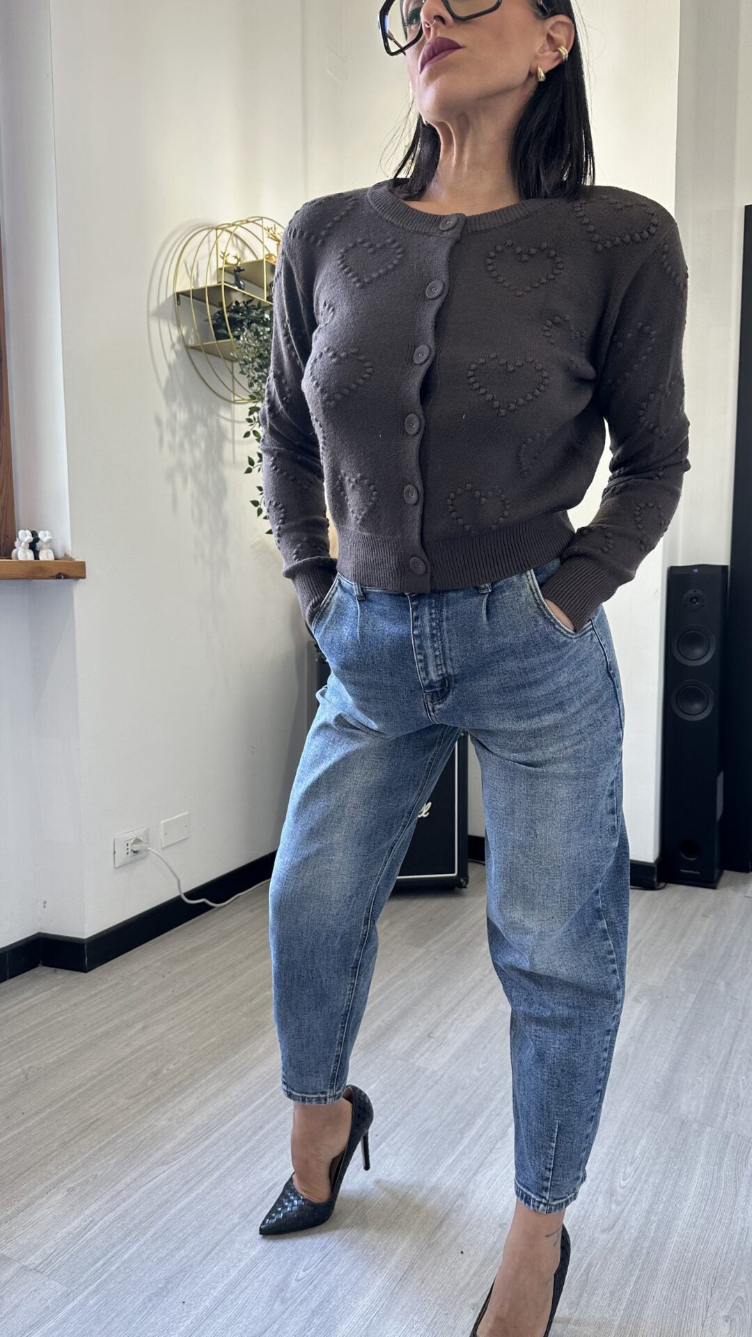 CARDIGAN CUORI MARRONE