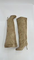 STIVALE ALTO SCAMOSCIATO PUNTA QUADRATA BEIGE
