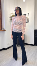 MAGLIA IN PIZZO ROSA CON COLLETTO