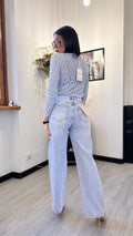 MAGLIA IN PIZZO AZZURRA CON COLLETTO